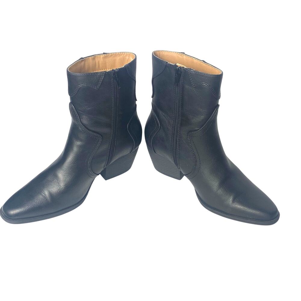 Wonderly Justice Black Faux Leather Western Bootie Women's Size 9
